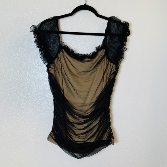 Boston Proper Nude Black Sheer Top Medium WhimsiGoth Fairycore Witchy Stretchy - Picture 10 of 15